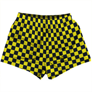Checkerboard 1 Inch Blue Navy and Yellow Canary Womens & Girls Sport Shorts End Made In USA Checkerboard 1 Inch Blue Navy and Yellow Canary Womens & Girls Sport Shorts End Made In USA