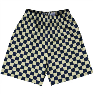 Checkerboard 1 Inch Blue Navy and Vegas Gold Lacrosse Shorts Made In USA