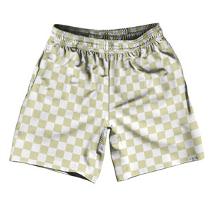Checkerboard 1 Inch Vegas Gold and White Athletic Running Fitness Exercise Shorts 7" Inseam Shorts Made In USA Checkerboard 1 Inch Vegas Gold and White Athletic Running Fitness Exercise Shorts 7" Inseam Shorts Made In USA