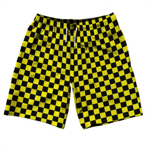 Checkerboard 1 Inch Black and Yellow 10" Swim Shorts Made in USA