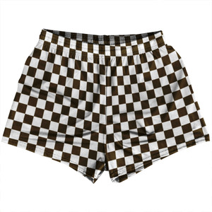 Checkerboard 1 Inch Brown Dark and White Womens & Girls Sport Shorts End Made In USA Checkerboard 1 Inch Brown Dark and White Womens & Girls Sport Shorts End Made In USA