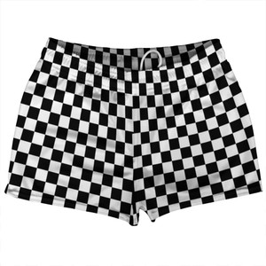 Checkerboard 1 Inch Black and White Shorty Short Gym Shorts 2.5" Inseam Made In USA Checkerboard 1 Inch Black and White Shorty Short Gym Shorts 2.5" Inseam Made In USA