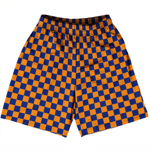 Checkerboard 1 Inch Blue Royal and Tennessee Orange Basketball Practice Shorts Made In USA