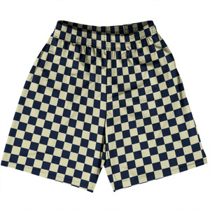 Checkerboard 1 Inch Blue Navy and Vegas Gold Basketball Practice Shorts Made In USA