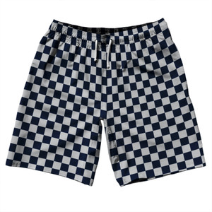 Checkerboard 1 Inch Blue Navy And Grey Medium 10" Swim Shorts Made in USA