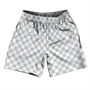 Checkerboard 1 Inch Grey Medium and White Soccer Shorts Made In USA Checkerboard 1 Inch Grey Medium and White Soccer Shorts Made In USA