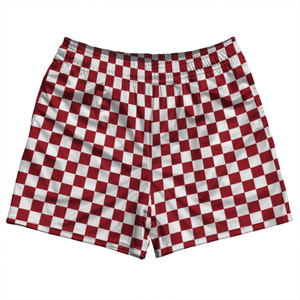 Checkerboard 1 Inch Red Cardinal and White Rugby Shorts Made In USA