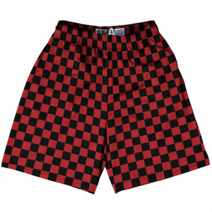Checkerboard 1 Inch Black and Red Dark Lacrosse Shorts Made In USA Checkerboard 1 Inch Black and Red Dark Lacrosse Shorts Made In USA