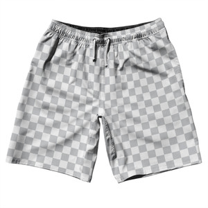Checkerboard 1 Inch Grey Medium and White 10" Swim Shorts Made in USA