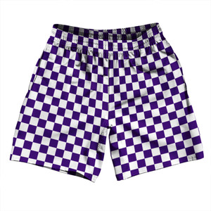Checkerboard 1 Inch Purple Lakers and White Soccer Shorts Made In USA