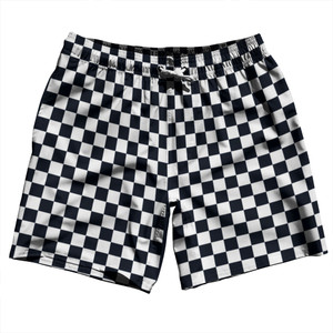 Checkerboard 1 Inch Blue Navy Almost Black and White Swim Shorts 7" Made in USA