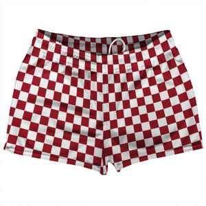 Checkerboard 1 Inch Red Cardinal and White Shorty Short Gym Shorts 2.5" Inseam Made In USA Checkerboard 1 Inch Red Cardinal and White Shorty Short Gym Shorts 2.5" Inseam Made In USA