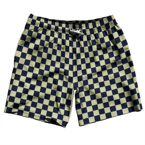 Checkerboard 1 Inch Blue Navy and Vegas Gold Swim Shorts 7" Made in USA Checkerboard 1 Inch Blue Navy and Vegas Gold Swim Shorts 7" Made in USA