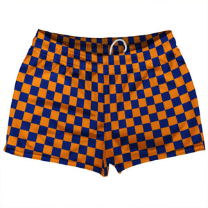 Checkerboard 1 Inch Blue Royal and Tennessee Orange Shorty Short Gym Shorts 2.5" Inseam Made In USA Checkerboard 1 Inch Blue Royal and Tennessee Orange Shorty Short Gym Shorts 2.5" Inseam Made In USA