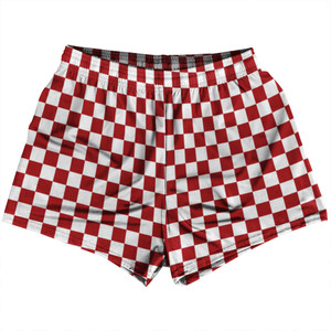Checkerboard 1 Inch Red Dark and White Womens & Girls Sport Shorts End Made In USA Checkerboard 1 Inch Red Dark and White Womens & Girls Sport Shorts End Made In USA