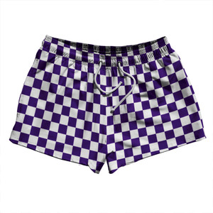 Checkerboard 1 Inch Purple Lakers and White 2.5" Swim Shorts Made in USA Checkerboard 1 Inch Purple Lakers and White 2.5" Swim Shorts Made in USA