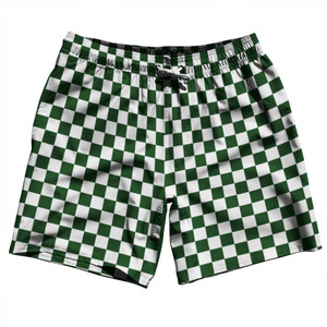 Checkerboard 1 Inch Green Hunter and White Swim Shorts 7" Made in USA Checkerboard 1 Inch Green Hunter and White Swim Shorts 7" Made in USA