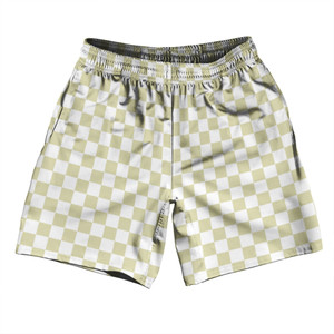 Checkerboard 1 Inch Vegas Gold and White Soccer Shorts Made In USA