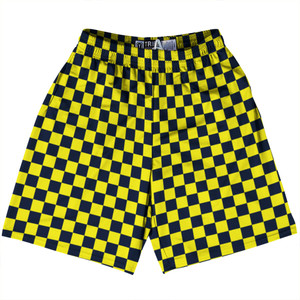 Checkerboard 1 Inch Blue Navy and Yellow Canary Lacrosse Shorts Made In USA Checkerboard 1 Inch Blue Navy and Yellow Canary Lacrosse Shorts Made In USA