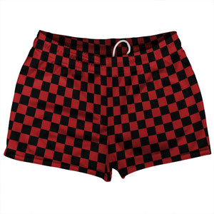 Checkerboard 1 Inch Black and Red Dark Shorty Short Gym Shorts 2.5" Inseam Made In USA Checkerboard 1 Inch Black and Red Dark Shorty Short Gym Shorts 2.5" Inseam Made In USA