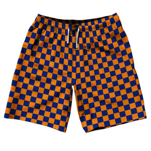 Checkerboard 1 Inch Blue Royal and Tennessee Orange 10" Swim Shorts Made in USA