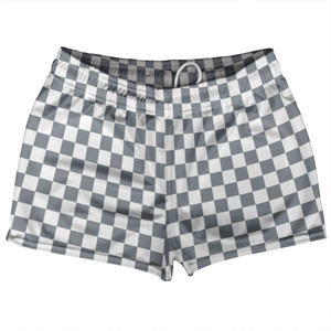 Checkerboard 1 Inch Grey Dark and White Shorty Short Gym Shorts 2.5" Inseam Made In USA Checkerboard 1 Inch Grey Dark and White Shorty Short Gym Shorts 2.5" Inseam Made In USA