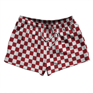 Checkerboard 1 Inch Red Cardinal and White 2.5" Swim Shorts Made in USA Checkerboard 1 Inch Red Cardinal and White 2.5" Swim Shorts Made in USA