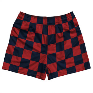 Checkerboard 2.5 Inches Blue Navy and Red Dark Rugby Shorts Made In USA - Blue Navy and Red Dark