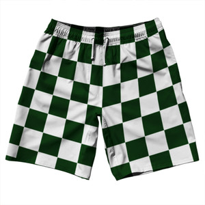 Checkerboard 2.5 Inches Green Forest and White 10" Swim Shorts Made in USA - Green Forest and White Checkerboard 2.5 Inches Green Forest and White 10" Swim Shorts Made in USA - Green Forest and White
