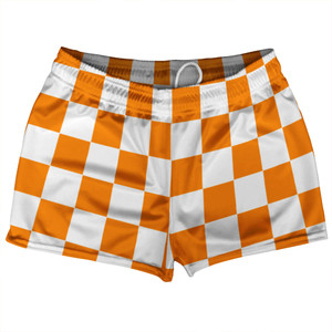 Checkerboard 2.5 Inches Orange Tennessee and White Shorty Short Gym Shorts 2.5" Inseam Made In USA - Orange Tennessee and White