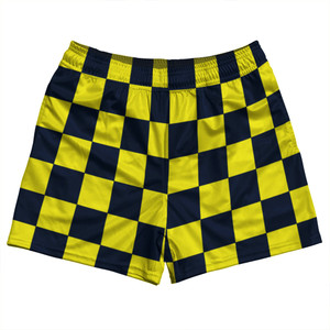 Checkerboard 2.5 Inches Blue Navy and Yellow Bright Rugby Shorts Made In USA - Blue Navy and Yellow Bright