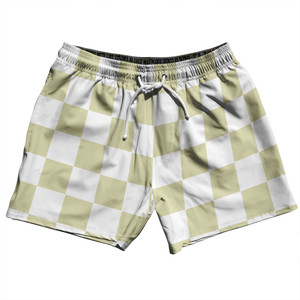 Checkerboard 2.5 Inches Vegas Gold and White 5" Swim Shorts Made in USA - Vegas Gold and White