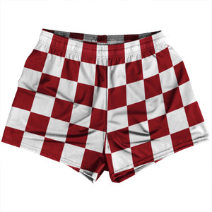 Checkerboard 2.5 Inches Red Cardinal and White Womens & Girls Sport Shorts End Made In USA - Red Cardinal and White