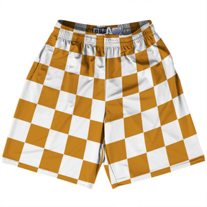 Checkerboard 2.5 Inches Orange Burnt and White Lacrosse Shorts Made In USA - Orange Burnt and White Checkerboard 2.5 Inches Orange Burnt and White Lacrosse Shorts Made In USA - Orange Burnt and White