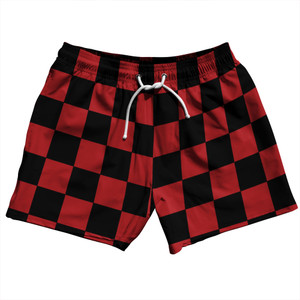 Checkerboard 2.5 Inches Black and Red Dark 5" Swim Shorts Made in USA - Black and Red Dark