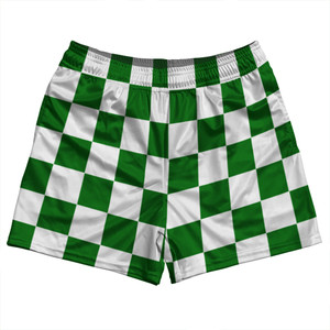 Checkerboard 2.5 Inches Green Kelly and White Rugby Shorts Made In USA - Green Kelly and White