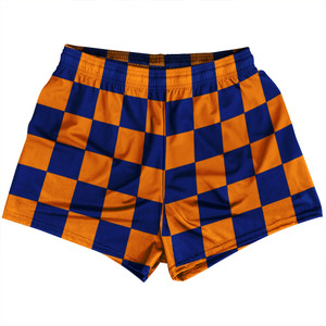 Checkerboard 2.5 Inches Blue Royal and Tennessee Orange Womens & Girls Sport Shorts End Made In USA - Blue Royal and Tennessee Orange
