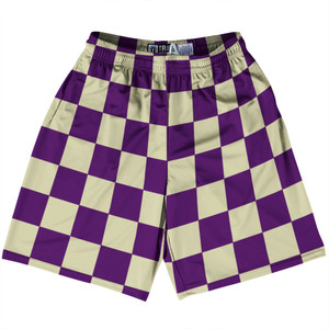 Checkerboard 2.5 Inches Purple Medium and Vegas Gold Lacrosse Shorts Made In USA - Purple Medium and Vegas Gold Checkerboard 2.5 Inches Purple Medium and Vegas Gold Lacrosse Shorts Made In USA - Purple Medium and Vegas Gold