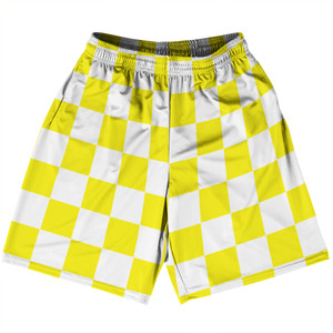 Checkerboard 2.5 Inches Yellow Bright and White Basketball Practice Shorts Made In USA - Yellow Bright and White