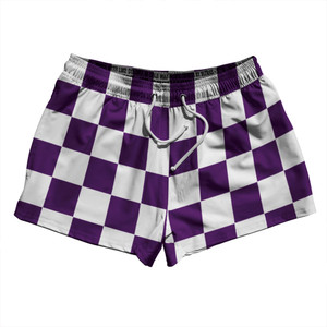 Checkerboard 2.5 Inches Purple Medium and White 2.5" Swim Shorts Made in USA - Purple Medium and White