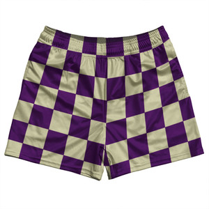 Checkerboard 2.5 Inches Purple Medium and Vegas Gold Rugby Shorts Made In USA - Purple Medium and Vegas Gold