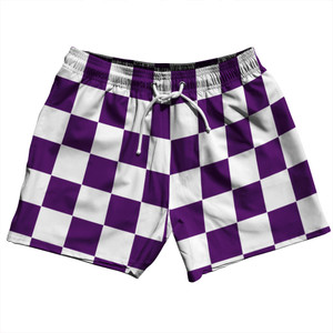 Checkerboard 2.5 Inches Purple Medium and White 5" Swim Shorts Made in USA - Purple Medium and White