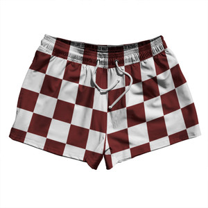 Checkerboard 2.5 Inches Red Maroon and White 2.5" Swim Shorts Made in USA - Red Maroon and White