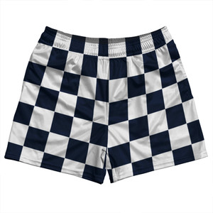 Checkerboard 2.5 Inches Blue Navy and White Rugby Shorts Made In USA - Blue Navy and White