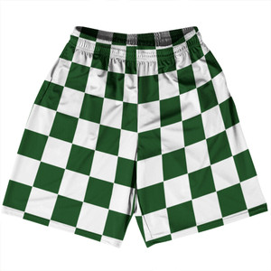 Checkerboard 2.5 Inches Green Hunter and White Basketball Practice Shorts Made In USA - Green Hunter and White