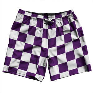 Checkerboard 2.5 Inches Purple Medium and White Swim Shorts 7" Made in USA - Purple Medium and White