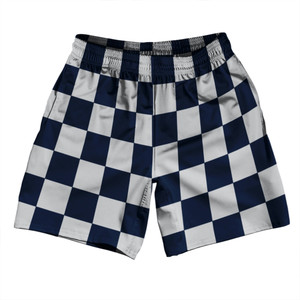 Checkerboard 2.5 Inches Blue Navy And Grey Medium Soccer Shorts Made In USA - Blue Navy And Grey Medium