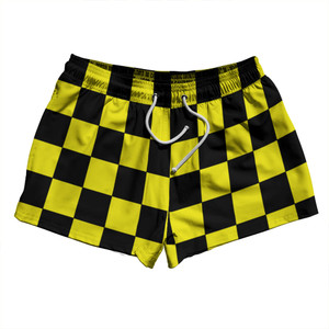 Checkerboard 2.5 Inches Black and Yellow 2.5" Swim Shorts Made in USA - Black and Yellow