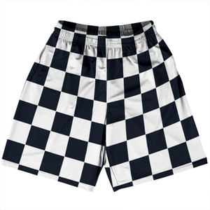 Checkerboard 2.5 Inches Blue Navy Almost Black and White Basketball Practice Shorts Made In USA - Blue Navy Almost Black and White