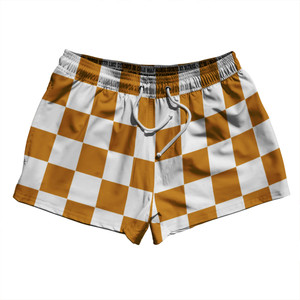 Checkerboard 2.5 Inches Orange Burnt and White 2.5" Swim Shorts Made in USA - Orange Burnt and White